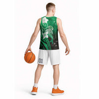 Polynesia Hammerhead Shark Basketball Jersey Green Tribal Pattern With Plumeria LT05 - Polynesian Pride
