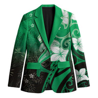 Polynesia Hammerhead Shark Blazer Green Tribal Pattern With Plumeria - Polynesian Pride