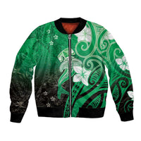 Polynesia Hammerhead Shark Bomber Jacket Green Tribal Pattern With Plumeria - Polynesian Pride