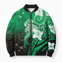 Polynesia Hammerhead Shark Bomber Puffer Jacket Green Tribal Pattern With Plumeria LT05 Unisex Green - Polynesian Pride