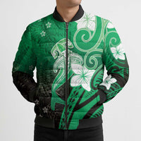 Polynesia Hammerhead Shark Bomber Puffer Jacket Green Tribal Pattern With Plumeria LT05 - Polynesian Pride
