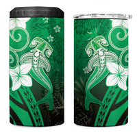 Polynesia Hammerhead Shark 4 in 1 Can Cooler Tumbler Green Tribal Pattern With Plumeria - Polynesian Pride