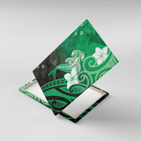 Polynesia Hammerhead Shark Canvas Wall Art Green Tribal Pattern With Plumeria LT05 With Frame Green - Polynesian Pride