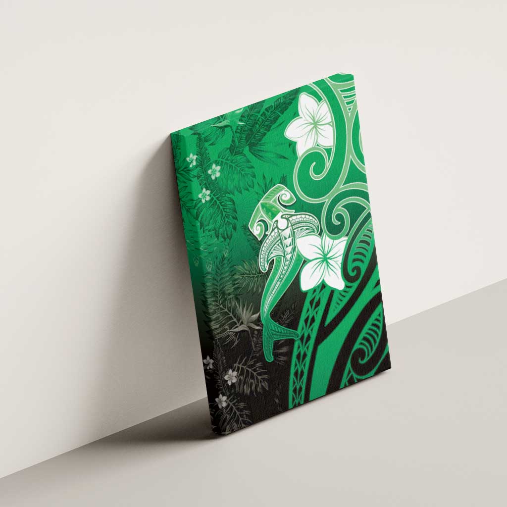 Polynesia Hammerhead Shark Canvas Wall Art Green Tribal Pattern With Plumeria LT05 - Polynesian Pride