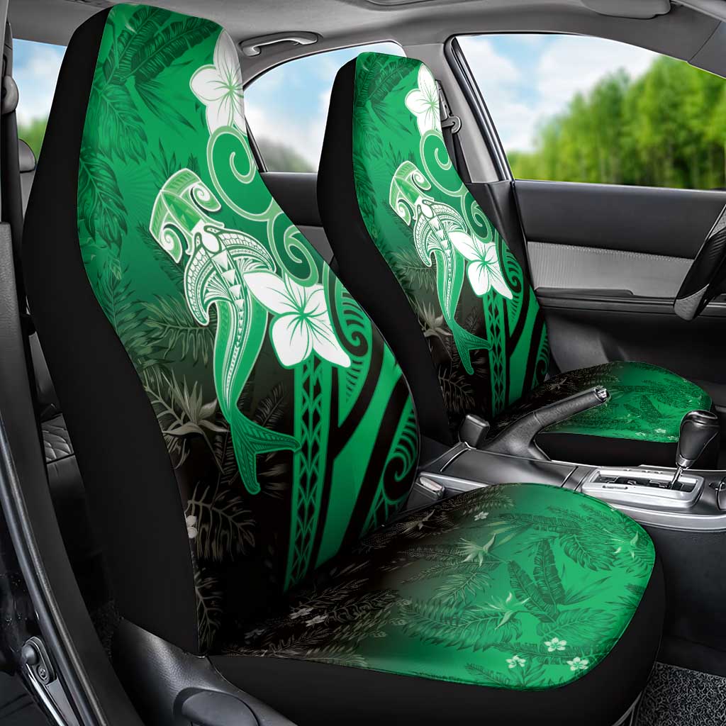 Polynesia Hammerhead Shark Car Seat Cover Green Tribal Pattern With Plumeria LT05 - Polynesian Pride