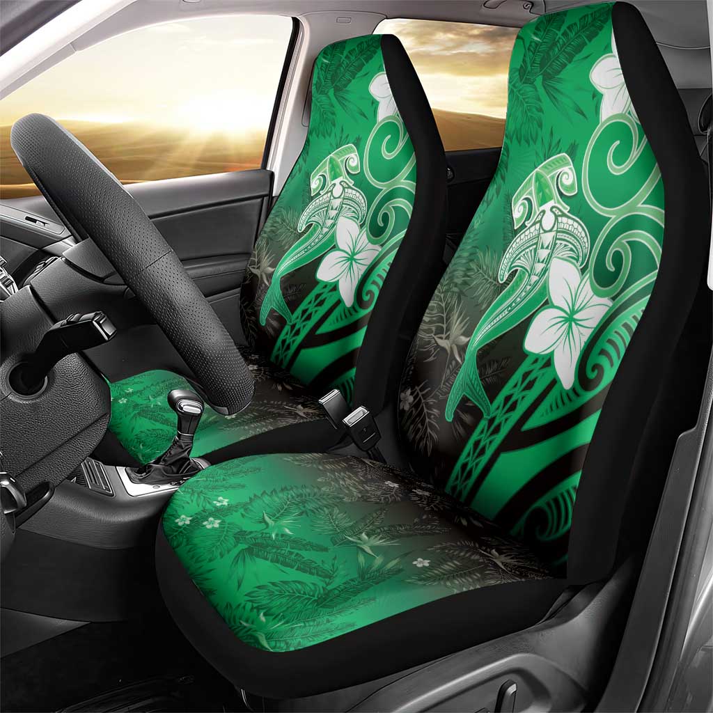 Polynesia Hammerhead Shark Car Seat Cover Green Tribal Pattern With Plumeria LT05 - Polynesian Pride