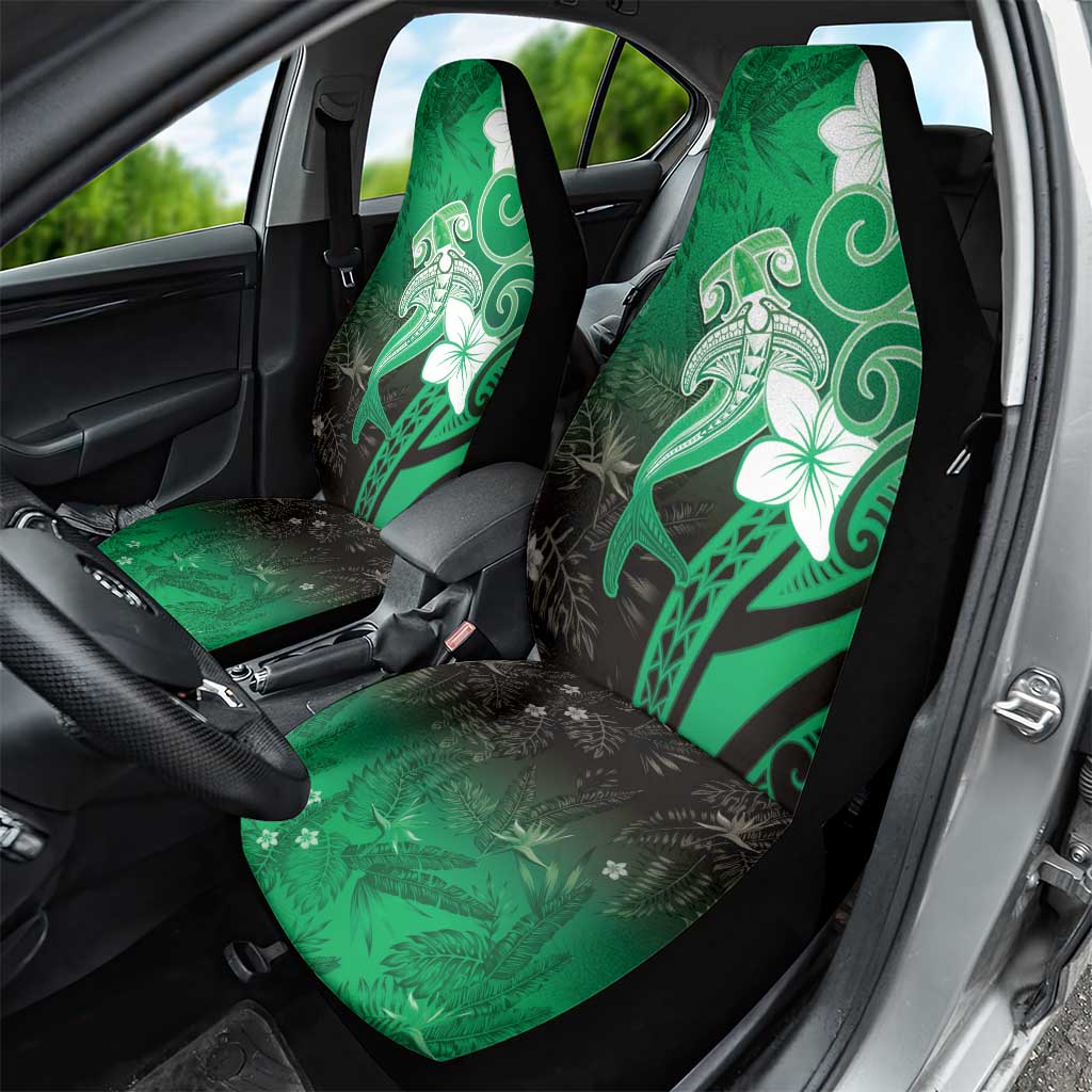Polynesia Hammerhead Shark Car Seat Cover Green Tribal Pattern With Plumeria LT05 - Polynesian Pride