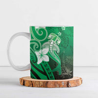 Polynesia Hammerhead Shark Ceramic Mug Green Tribal Pattern With Plumeria - Polynesian Pride
