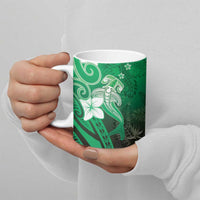 Polynesia Hammerhead Shark Ceramic Mug Green Tribal Pattern With Plumeria - Polynesian Pride