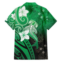 Polynesia Hammerhead Shark Family Matching Tank Maxi Dress and Hawaiian Shirt Green Tribal Pattern With Plumeria - Polynesian Pride