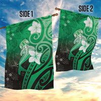 Polynesia Hammerhead Shark Garden Flag Green Tribal Pattern With Plumeria - Polynesian Pride