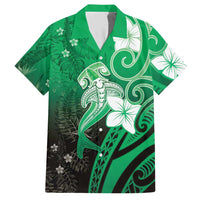 Polynesia Hammerhead Shark Hawaiian Shirt Green Tribal Pattern With Plumeria - Polynesian Pride