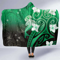 Polynesia Hammerhead Shark Hooded Blanket Green Tribal Pattern With Plumeria LT05 One Size Green - Polynesian Pride
