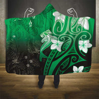 Polynesia Hammerhead Shark Hooded Blanket Green Tribal Pattern With Plumeria LT05 - Polynesian Pride