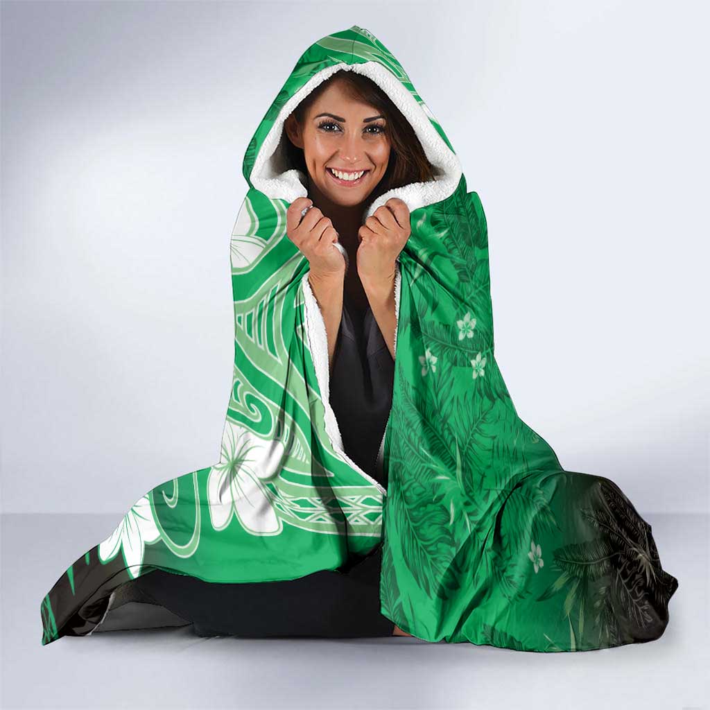 Polynesia Hammerhead Shark Hooded Blanket Green Tribal Pattern With Plumeria LT05 - Polynesian Pride