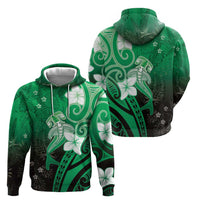 Polynesia Hammerhead Shark Hoodie Green Tribal Pattern With Plumeria LT05 - Polynesian Pride