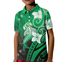 Polynesia Hammerhead Shark Kid Polo Shirt Green Tribal Pattern With Plumeria LT05 Kid Green - Polynesian Pride