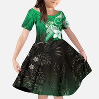 Polynesia Hammerhead Shark Kid Short Sleeve Dress Green Tribal Pattern With Plumeria LT05 KID Green - Polynesian Pride