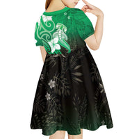 Polynesia Hammerhead Shark Kid Short Sleeve Dress Green Tribal Pattern With Plumeria LT05 - Polynesian Pride