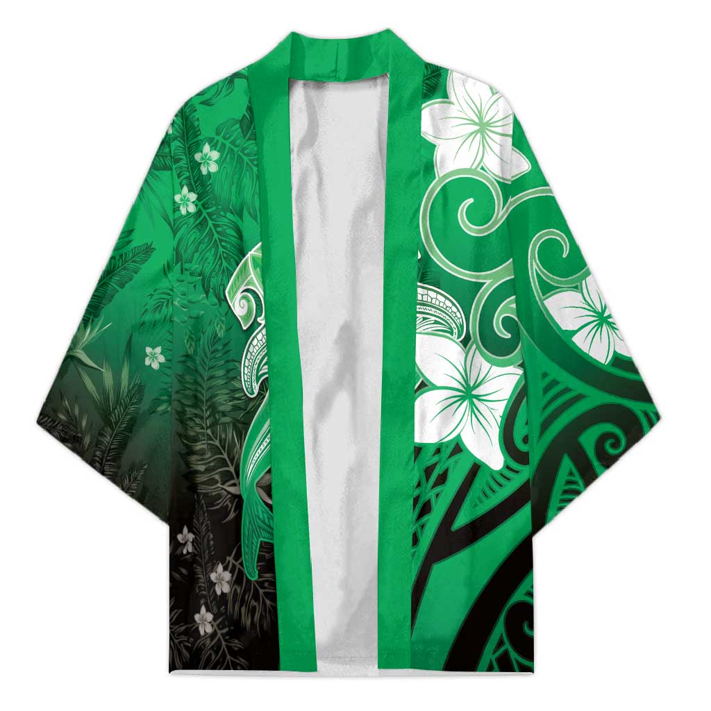 Polynesia Hammerhead Shark Kimono Green Tribal Pattern With Plumeria LT05 Unisex Green - Polynesian Pride