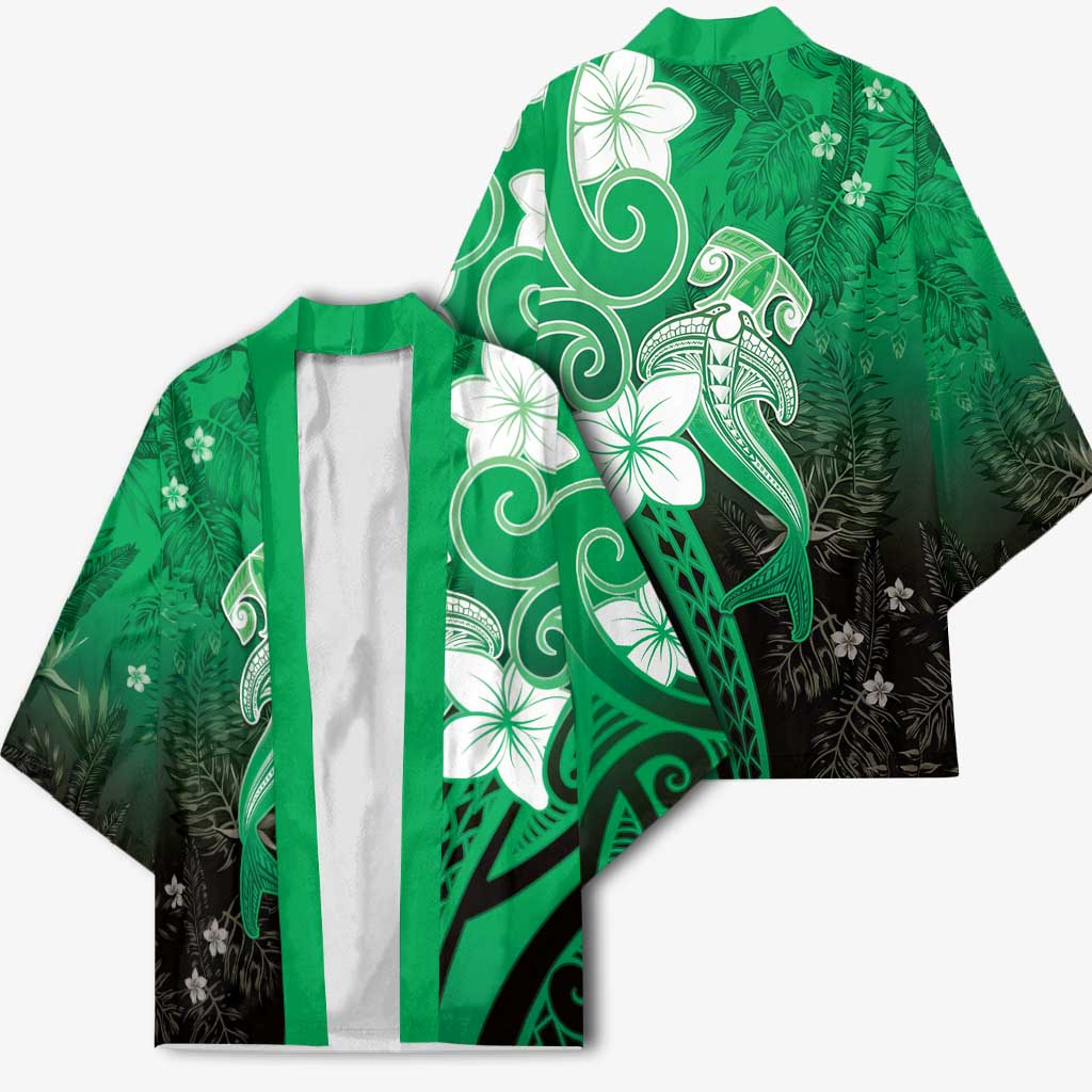 Polynesia Hammerhead Shark Kimono Green Tribal Pattern With Plumeria LT05 - Polynesian Pride