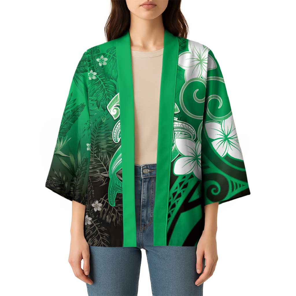 Polynesia Hammerhead Shark Kimono Green Tribal Pattern With Plumeria LT05 - Polynesian Pride