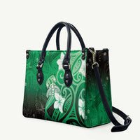 Polynesia Hammerhead Shark Leather Bag Green Tribal Pattern With Plumeria - Polynesian Pride