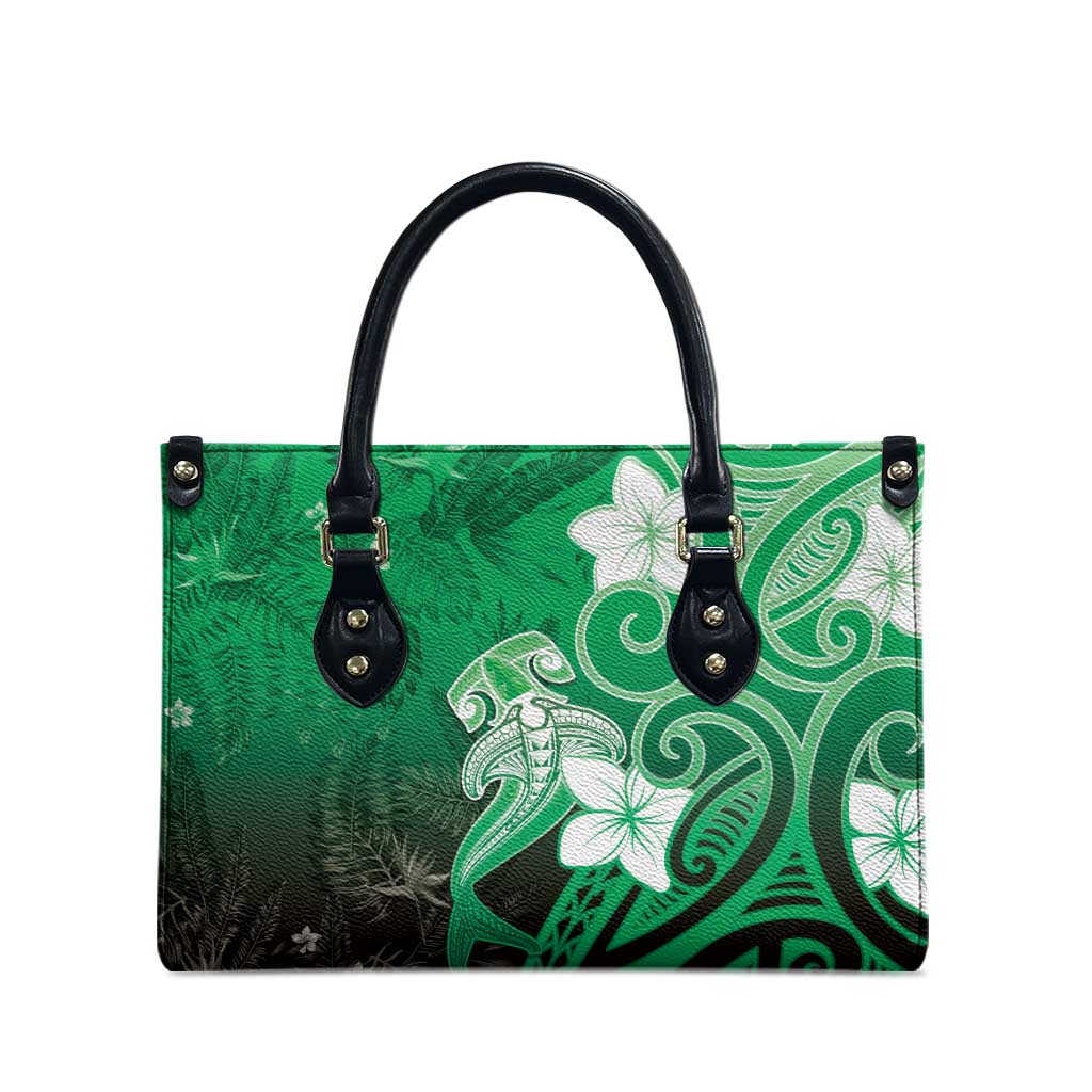 Polynesia Hammerhead Shark Leather Bag Green Tribal Pattern With Plumeria - Polynesian Pride