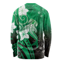 Polynesia Hammerhead Shark Long Sleeve Shirt Green Tribal Pattern With Plumeria LT05 - Polynesian Pride