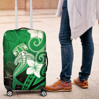 Polynesia Hammerhead Shark Luggage Cover Green Tribal Pattern With Plumeria - Polynesian Pride