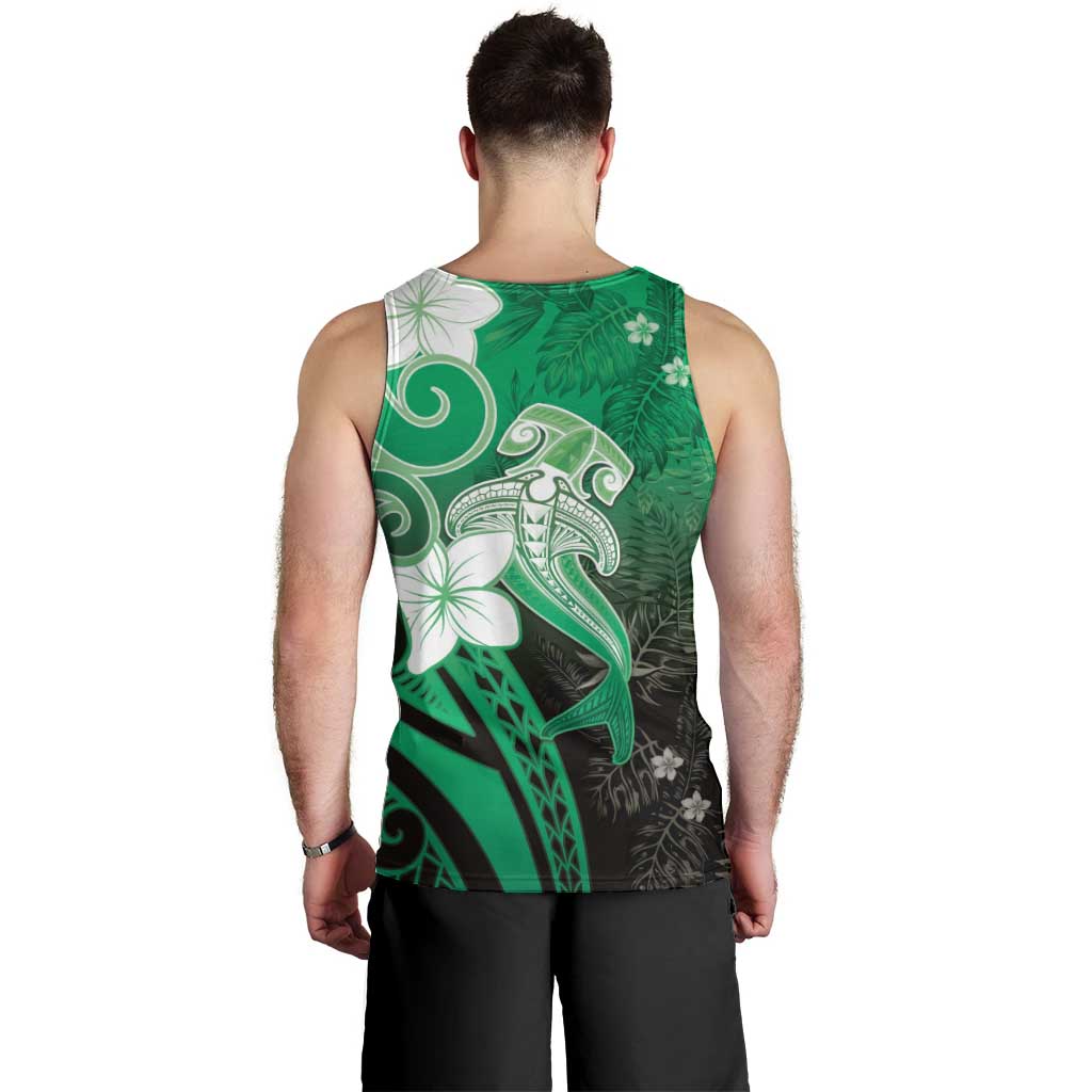 Polynesia Hammerhead Shark Men Tank Top Green Tribal Pattern With Plumeria LT05 - Polynesian Pride