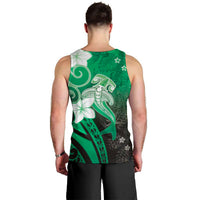 Polynesia Hammerhead Shark Men Tank Top Green Tribal Pattern With Plumeria LT05 - Polynesian Pride