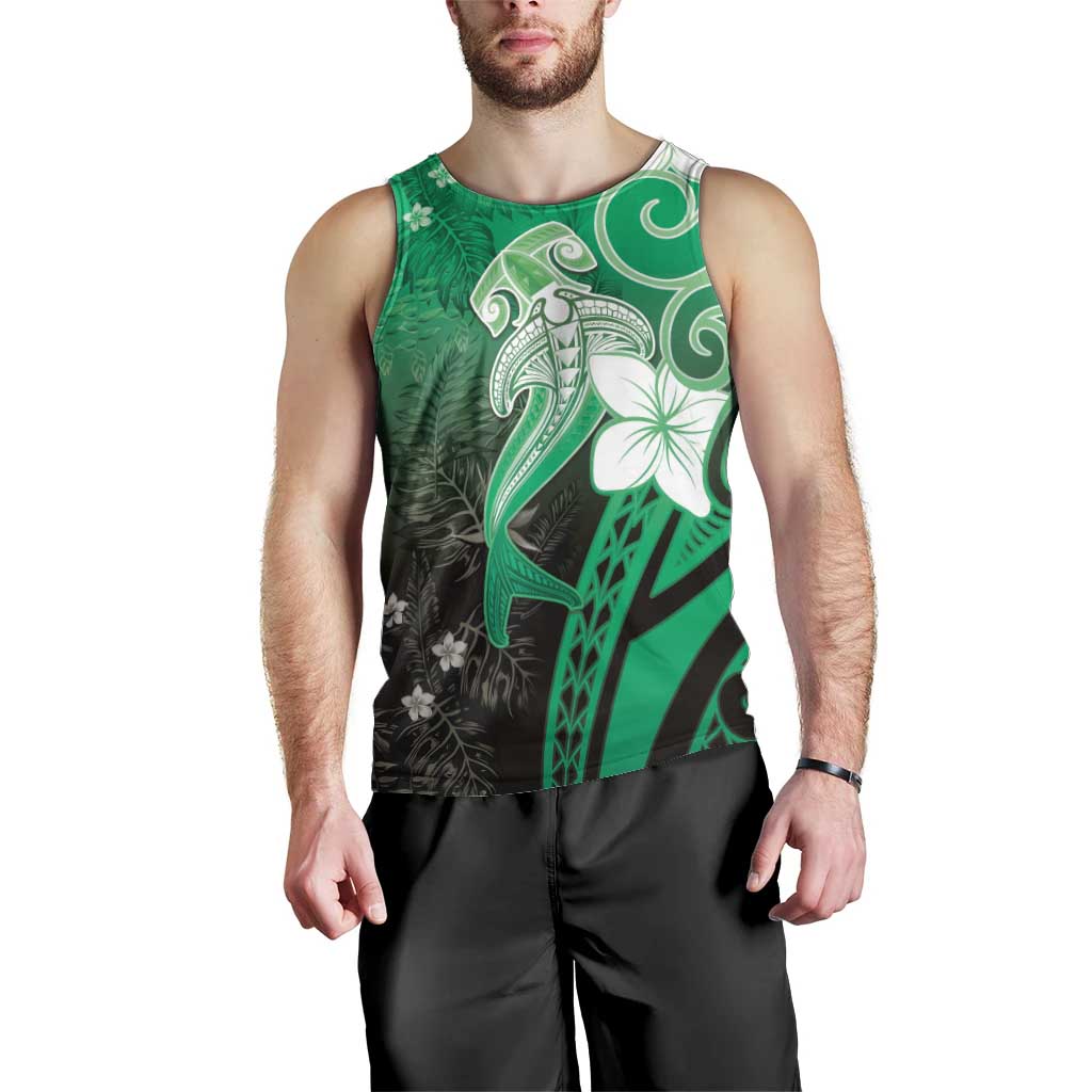 Polynesia Hammerhead Shark Men Tank Top Green Tribal Pattern With Plumeria LT05 - Polynesian Pride