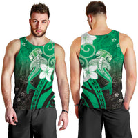 Polynesia Hammerhead Shark Men Tank Top Green Tribal Pattern With Plumeria LT05 - Polynesian Pride