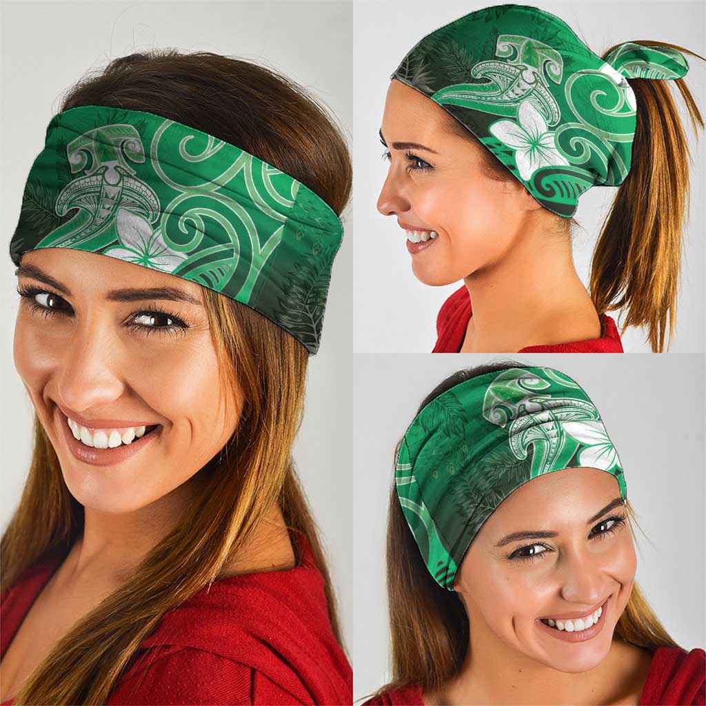 Polynesia Hammerhead Shark Neck Gaiter Green Tribal Pattern With Plumeria LT05 - Polynesian Pride