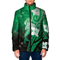 Polynesia Hammerhead Shark Padded Jacket Green Tribal Pattern With Plumeria LT05 Men Green - Polynesian Pride