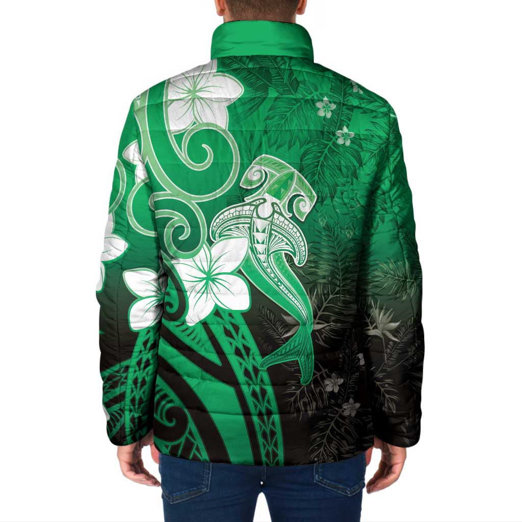 Polynesia Hammerhead Shark Padded Jacket Green Tribal Pattern With Plumeria LT05 - Polynesian Pride