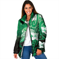 Polynesia Hammerhead Shark Padded Jacket Green Tribal Pattern With Plumeria LT05 Women Green - Polynesian Pride