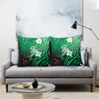 Polynesia Hammerhead Shark Pillow Cover Green Tribal Pattern With Plumeria - Polynesian Pride