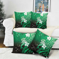 Polynesia Hammerhead Shark Pillow Cover Green Tribal Pattern With Plumeria - Polynesian Pride