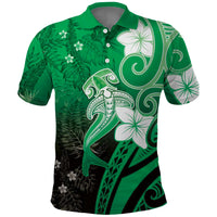 Polynesia Hammerhead Shark Polo Shirt Green Tribal Pattern With Plumeria LT05 Green - Polynesian Pride