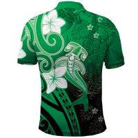 Polynesia Hammerhead Shark Polo Shirt Green Tribal Pattern With Plumeria LT05 - Polynesian Pride