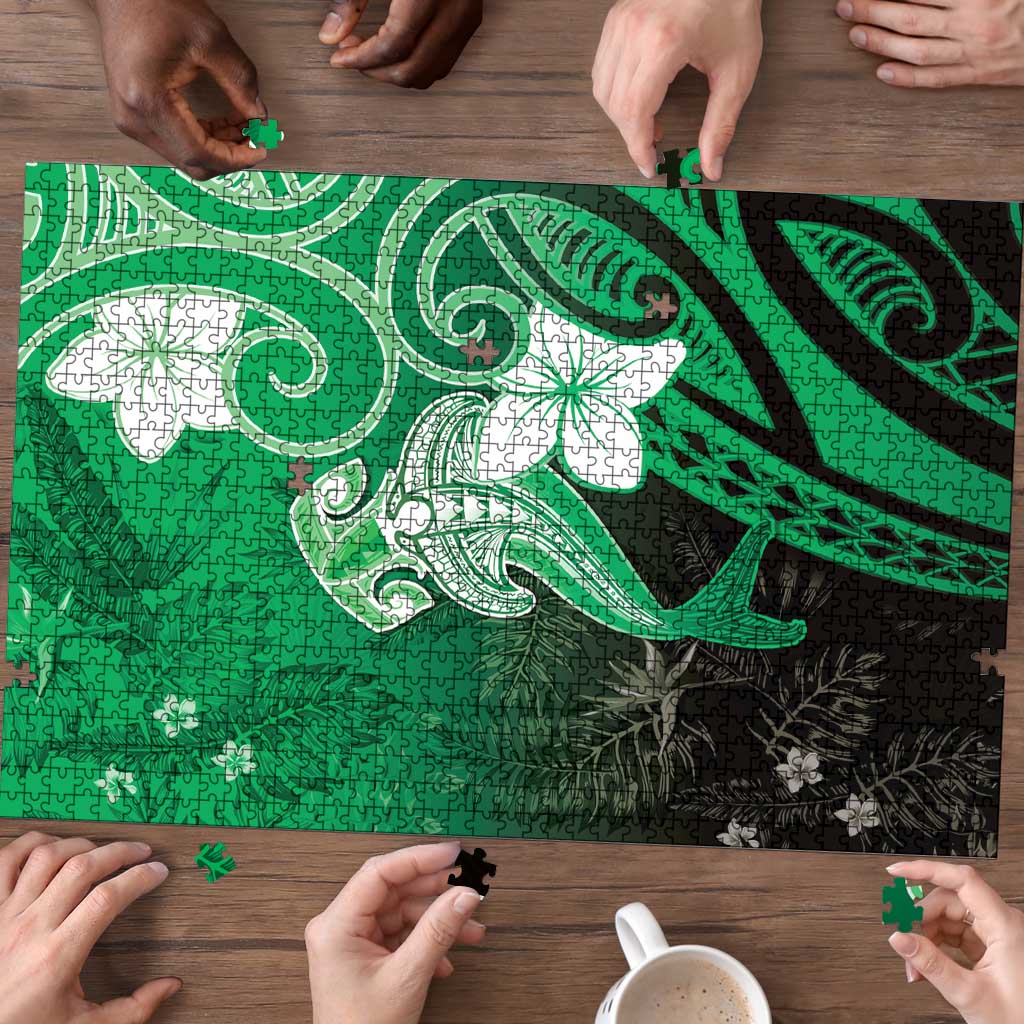 Polynesia Hammerhead Shark Puzzle Green Tribal Pattern With Plumeria LT05 - Polynesian Pride