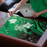 Polynesia Hammerhead Shark Puzzle Green Tribal Pattern With Plumeria LT05 - Polynesian Pride