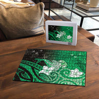 Polynesia Hammerhead Shark Puzzle Green Tribal Pattern With Plumeria LT05 - Polynesian Pride