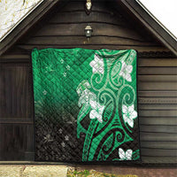 Polynesia Hammerhead Shark Quilt Green Tribal Pattern With Plumeria - Polynesian Pride
