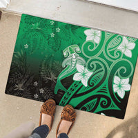Polynesia Hammerhead Shark Rubber Doormat Green Tribal Pattern With Plumeria LT05 - Polynesian Pride