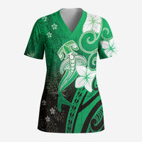 Polynesia Hammerhead Shark Scrub Top Green Tribal Pattern With Plumeria LT05 Adult Green - Polynesian Pride