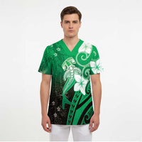 Polynesia Hammerhead Shark Scrub Top Green Tribal Pattern With Plumeria LT05 - Polynesian Pride