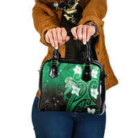 Polynesia Hammerhead Shark Shoulder Handbag Green Tribal Pattern With Plumeria - Polynesian Pride